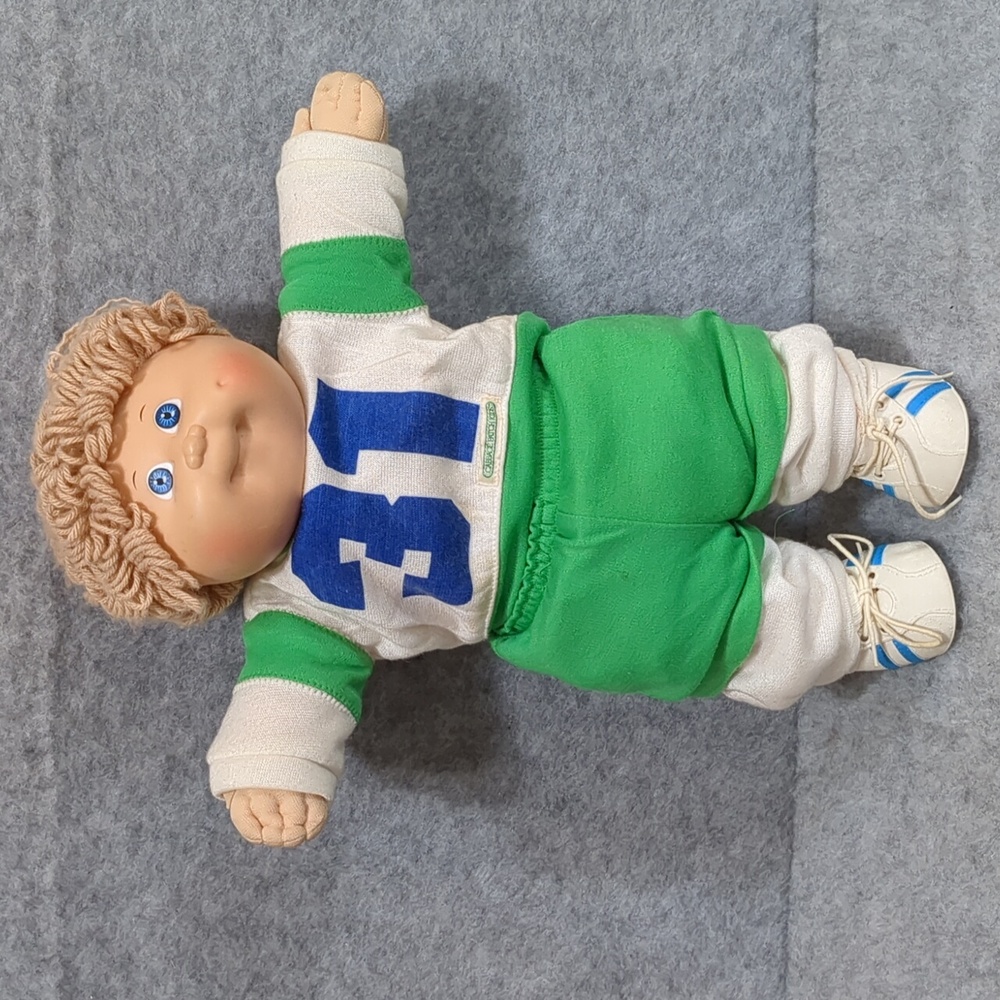 Vintage 1978, 1982 Cabbage Patch Boy Xavier Roberts Blonde Blue Eyes Jersey - Picture 1 of 10